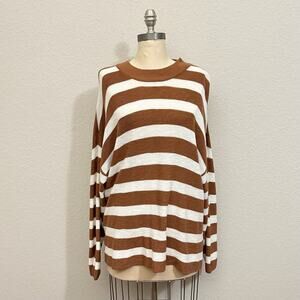 FREE PEOPLE BEACH Malibu Surf Sweater Brown Striped Knit Oversized